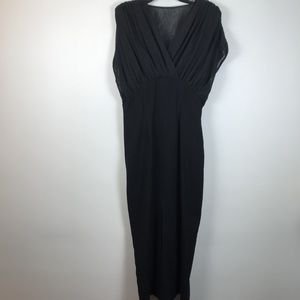 Vintage Carole Little 14 Black Sheer Empire Dress 90’s sheer top deep slit C
